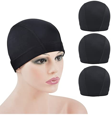 3 Stück Dome Wig Caps Haarnetz für Perücken Stretchy mit Breitem Gummiband für Making Wigs (Schwarz M)