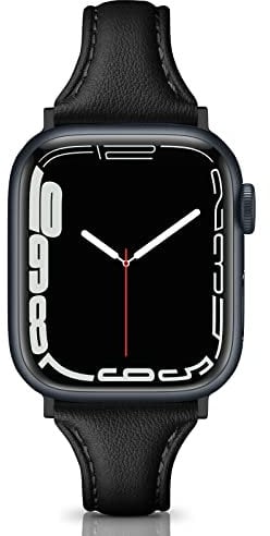 Tuocal Genuine Leather Strap Compatible with Apple Watch Straps 38mm 40mm 41mm, Slim Thin Soft Replacement Strap for Apple Watch iWatch Series 8 7 6 5 4 3 2 1 SE Sport Edition Women, Black