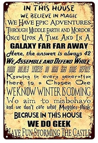 In This House We Do Geek Magic Poster, Vintage Retro Metall Poster Wanddekoration Home Office Bar Garage Cafe Hotel Herren Höhle Club - Blechschild 20,3 x 30,5 cm