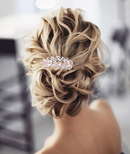 Wendalern Pinces à cheveux en strass de mariage Barrette à cheveux en feuille Pinces à cheveux en cristal Couvre-chef Or Cz Feuille Postiche Accessoires de cheveux décoratifs pour femmes et filles