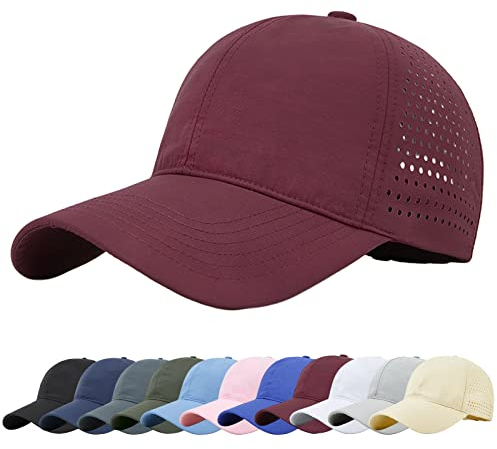 Baynetin Mesh Baseball Kappe, Atmungsaktive Schnell Trocknend Basecap, Masche Freizeit UV Baseballmütze Sport Cap Verstellbar (Weinrot)