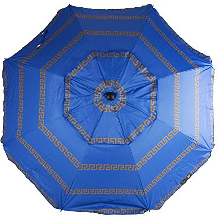 CREVICOSTA QUALITY MARK MARCAS DE CALIDAD - Sombrilla 220 cm con Espiral y Poste de Recorrido Total. Protección total contra los Rayos UV. 8 Varillas (Olimpia Azul)