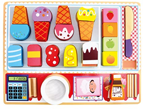 Bino world of toys 3D Puzzle Holz, Eisdiele, Spielzeug für Kleinkinder ab 3 Jahren, Legepuzzle mit Eiscafe-Zubehör, Kinderspiel zur Förderung kindlicher Fähigkeiten, 27-TLG., farbenfrohe Gestaltung