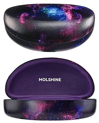 molshine Hartschalen-Sonnenbrillenetui, großes Hardcase Brillenetuis für Damen und Herren,übergroße Sonnenbrillen(Lila Sternenhimmel)