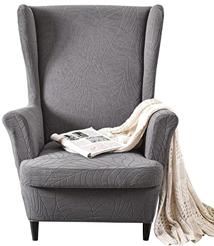 GKXLH Wingback Chair Covers 2-teiliges Set – 2-in-1-Design, Sesselbezüge, solide, weich, für Ohrensessel, dehnbar, Ohrensessel-Schonbezug, Möbelschutz für Wohnzimmer, Schlafzimmer, Hotel (Grau,