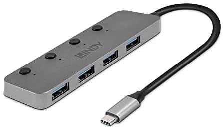 LINDY 43383 4 Port USB 3.2 Gen 1 Typ C Hub mit Ein-/Ausschalter