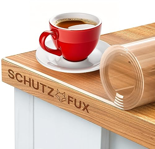 SCHUTZ-FUX Tischfolie 2mm transparent - Tischschutz mit schräger Kante, durchsichtige Tischdecke abwaschbar, Verschiedene Größen, nach Maß, Made in Germany (70 x 120)