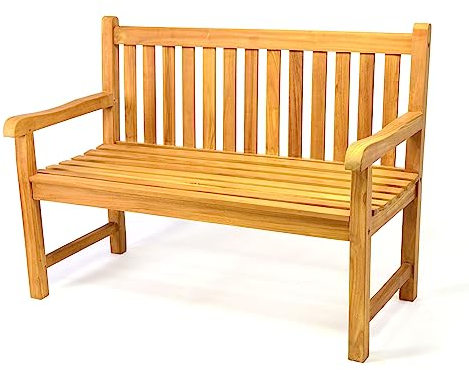 SONLEX Holzbank 2-Sitzer aus Teak Holz behandelt - Gartenbank Sitzbank 120 cm – hochwertig massiv – Reine Handarbeit – wetterfest Gartenmöbel