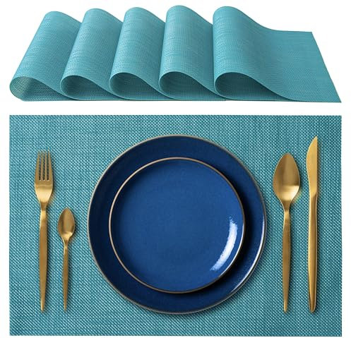 Sets de Table élégants 45 x 30 cm pour Dîner, Déjeuner, Petit Déjeuner - 6 unités - Set de Table Lavable, Résistant au Chaleur, antidérapant et Anti-Taches Tables Cuisine et Salle à Manger - Bleu
