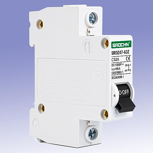 Leitungsschutzschalter DC Solar Photovoltaik 1-polig 32A 1000V, DC-Leitungsschutzschalter LS-Schalter für Solar-PV-Anlage Solarzellen Gittersystem, 35mm DIN-Schienenmontage