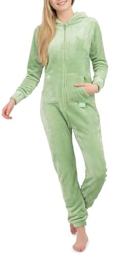 Basisstoff Kitten Damen Jumpsuit Teddy Fleece Grün Gr. S
