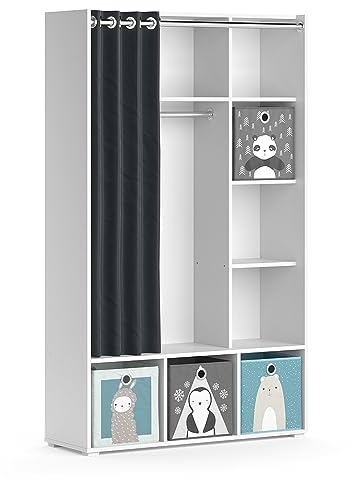 Vicco Kinderkleiderschrank Luigi, Weiß, 105.8 x 178.1 cm Mit Faltboxen (grau)