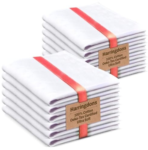 Harringdons Kitchen Tea Towels 100% Cotton Dish Cloths, Quick Drying Ultra Soft Absorbent, Home Essentials, 50 x 70 cm, 12-Pack (White)