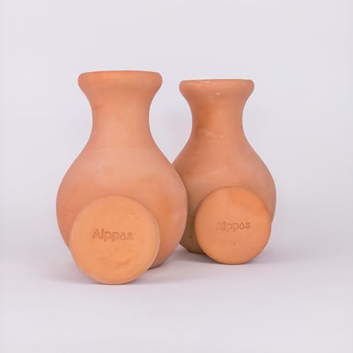 Alppos Oyas à enterrer 1 Litre en Terre Cuite avec Couvercle - ollas pour Plante intérieure et extérieure système d'irrigation par capilariter (2, Naturel)