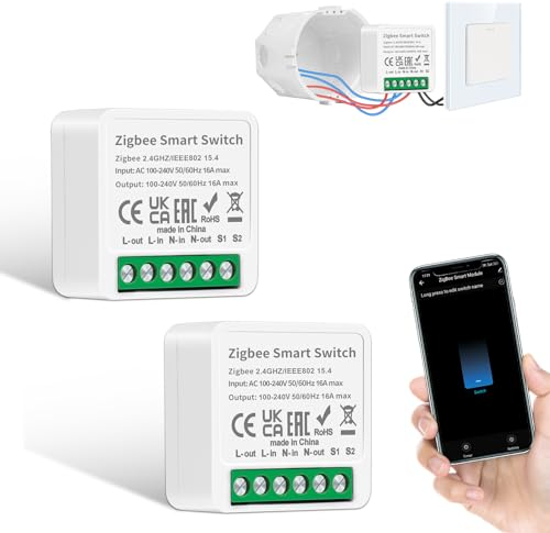 2 PCS CNBINGO ZigBee Smart Lichtschalter Modul 1 Weg/2 Wege, Mini DIY ZigBee Schalter, Passt hinter Wandschalter, Kompatibel mit Alexa Echo, Google Home, Smart Life, Neutralleiter Erforderlich