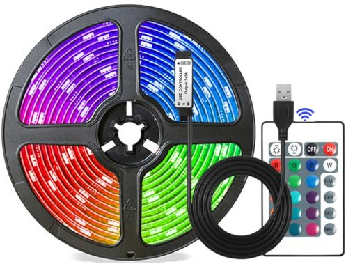 Valletock USB Powered LED Strip Lights, 24 Keys Remote RGB 5050 Flexible LED Lights,16 Colors for Decoration, TV (2m)