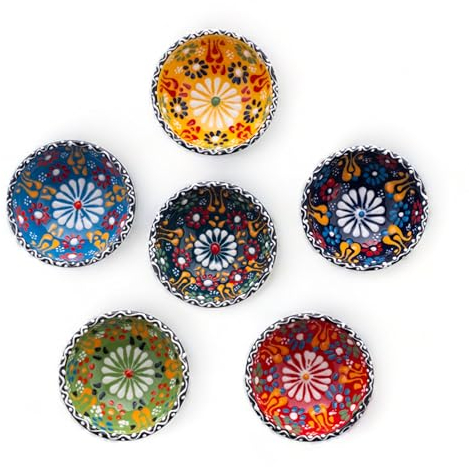 Elyese - Juego de 6 cuencos pequeños de cerámica, 100 ml, salsa de soja, embutidos, hechos a mano, coloridos, aptos para lavavajillas y microondas, mini cuencos de 8,1 cm