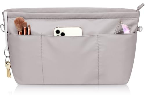 Eurhomewit Handbag Organiser, Nylon Bag Organiser Insert for Tote Bag, Waterproof Multi Pocket Inserts Divider Women, Grey - XL