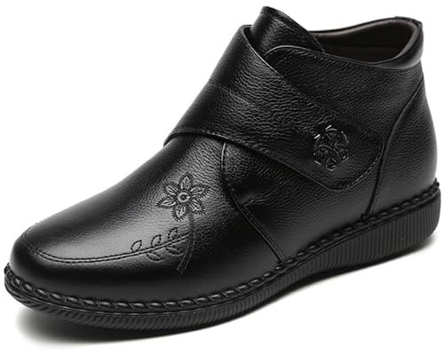 AEHO Chaussures pour Pied Gonflé Chaussures Orthopédiques Pied Large Homme en Cuir Chaussure Pied Large Femme Chausson Fermeture Scratch,Noir,38/240mm