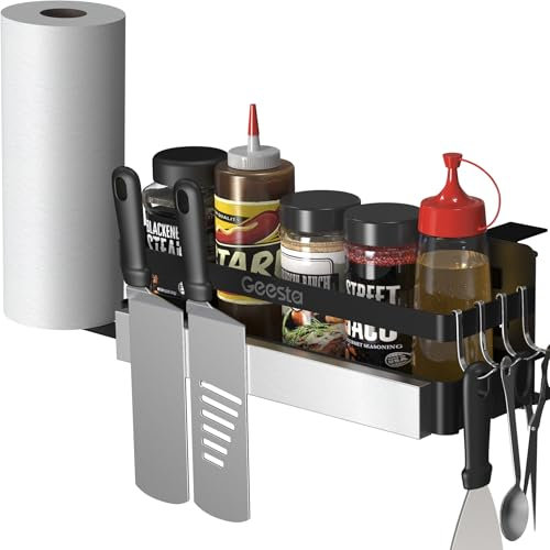 Geesta Verbesserter Grill-Caddy für Blackstone 71,1 cm/91,4 cm Grillplatten, Weber Grill, Vorbereitungswagen, Grillzubehör, platzsparend, Blackstone Grillzubehör mit magnetischem Werkzeughalter und