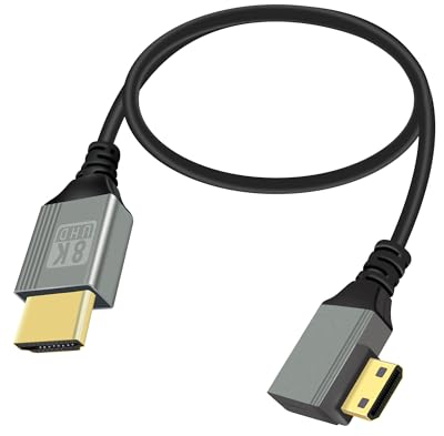 RIIEYOCA Câble Mini HDMI vers HDMI 2.1 8K@60Hz 48Gbps avec courbure 90 degrés vers la gauche, compatible avec les ordinateurs portables, les caméscopes, etc.(vers la gauche, 0.5M)