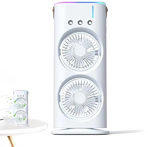Ventilador de nebulización para exteriores, ventilador de niebla de doble extremo, aire acondicionado portátil con luz LED, enfriador de aire personal para camping, viajes, dormitorio, habitación