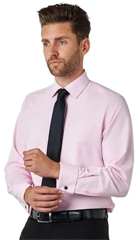 Xposed Mens Formal Dress Shirt Double Cuff Cufflink Tailored Fit Business Smart Casual [SL-1045-PINK-XL]