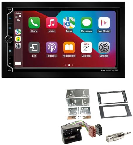 ESX VMX700DAB 2-DIN Autoradio kompatibel mit Wireless Apple CarPlay Android Auto Bluetooth DAB+ passend für Ford Galaxy 2006-2007 schwarz ohne Canbus