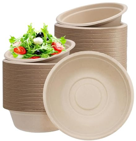yayafunfun 100 Piezas Cuencos Desechables Papel de Caña de Azúcar de 350 ml Pequeño, Marrón Cuencos Desechables para Sopa Ensalada, Redondo, Orgánico, Compostables para Fiestas/Picnics/Hogar/Bodas