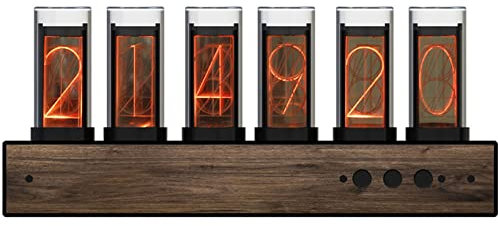 Vintage Retro Nixie Röhrenuhr für Schreibtisch, Holzimitat Basis & 24-Stunden-Uhr, ideal zum Dekorieren unter Computermonitor oder auf Nachttisch im Schlafzimmer – einzigartige Zeitmesser!