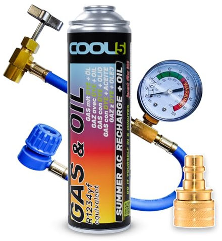 Cool5 Summer AC Recharge + Öl KIT - Klimaanlagen-Reparaturset - Kältemittel-Gas-Ersatz mit Öl (R1234yf-Gas-Ersatz) mit Messschlauch + Adapter YF - für Fahrzeuge ab Baujahr 2017, 290g