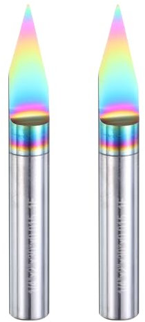uxcell 30 Degree V Groove Router Bits Set 2Pcs 1/4 Shank Titanium Steel V Type End Mill for CNC Woodworking Engraving Edge Trimmer