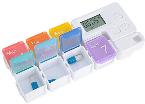 Digitaler Medikamentenkoffer Digitaler Medikamentenkoffer mit Zeit- und Alarmfunktion, Transparent, Leicht zu Tragen, 1 Woche, Bunt Unterteilt, Verhindert das Vergessen der