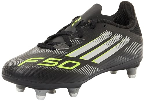 adidas Unisex Kids F50 League Soft Ground Football Boots Kids, core Black/Iron met./Lucid Lemon, 10.5 UK Child