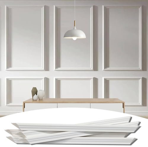 Lunghaa 6-Frame Premade Accent Wall Molding Kit, Ready-to-Assemble Wainscoting Panels, Pre-Cut Chair Rail Moulding Trim for Home Décor