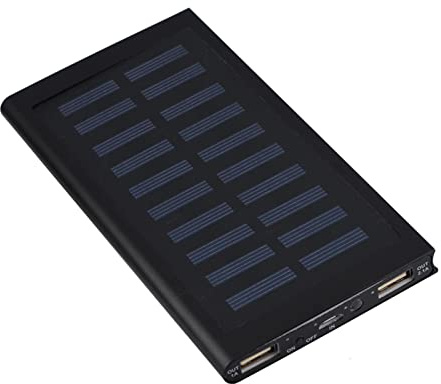 Solar Power Bank 10000 MAh Tragbares Solar-Außenladegerät mit 2 Ausgangsanschlüssen, 2 Lademodi für Camping (Black)