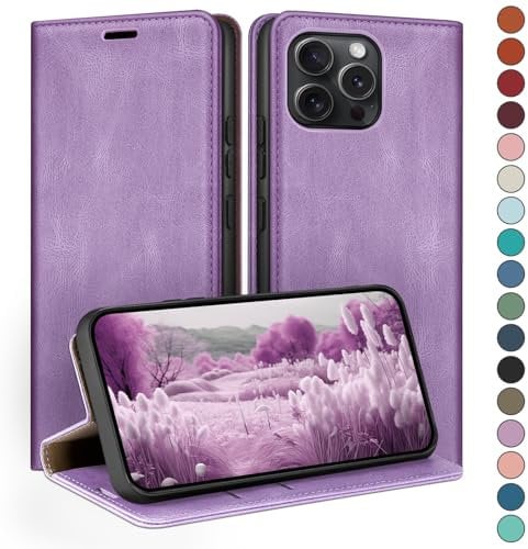 HUOUH for iPhone 13 Pro 6.1 Wallet case with RFID Blocking PU Leather,Flip Folio Book covers,Credit Card Holder Shockproof Phone case Women Men for Apple 13 Pro case Light Purple