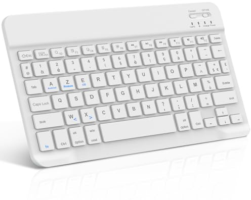 FOGARI Clavier Tablette Bluetooth 10 Pouces - AZERTY Français Clavier | Léger Fin Keyboard pour iPad Samsung Galaxy Redmi/XiaomiPad HuaweiPad HonorPad Fire HD, pour Android/iOS/Fire OS - Blanc