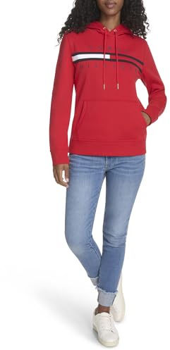 Tommy Hilfiger Damen-Kapuzenpullover aus Fleece, Scharlachrot, L