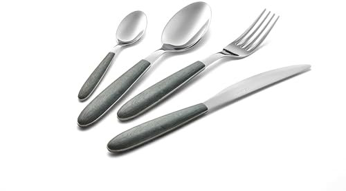 Eme P13BVR/OG Servizio Posate 6 Coltello 6 Forchetta 6 Cucchiaio 6 Cucchiaino Confezione Vetrina 24 Pezzi Modello Vero, Decoro Stampa Sublimatica Colore Olmo Grigio, Nichel Free - Effetto Legno - NEW