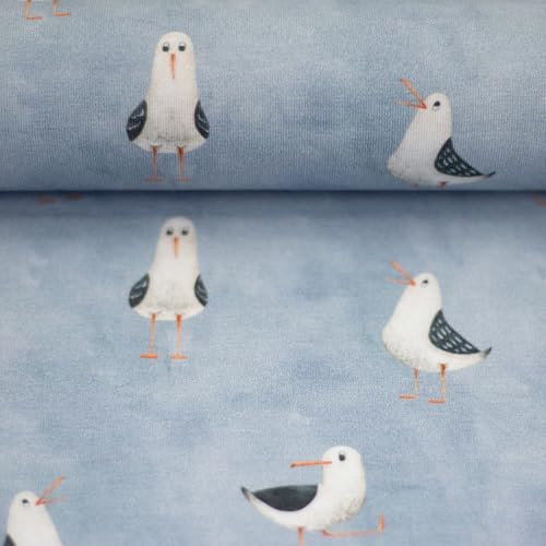 Jersey Baumwolljersey AURICH | maritime Motive | Ökotex | für Babykleidung, und Kinderkleidung | ab 50x150cm (Seagulls, hellblau)