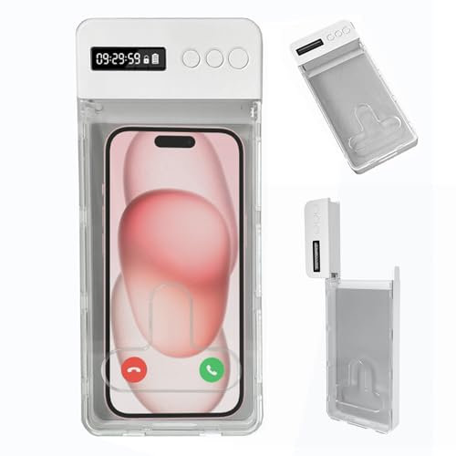 Afenau Phone Lock Box with Timer, Self-Control Timed Lock Box, Phone Jail Lock Box, Mini Portable Timer Lock Box for i-Phone/Android(Max6.7Inch), Help Kids/Adults Prevent Phone Addiction - White