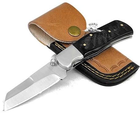 M. Zille Coltello Artigianale Pieghevole Acciaio Inossidabile Manico Corno, Coltello da Collezione Tascabile Caccia, Con Fodero