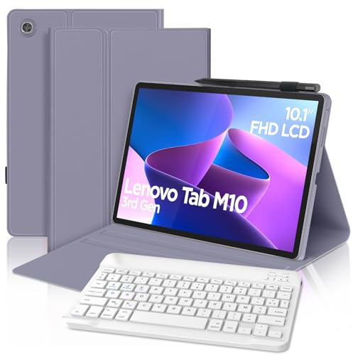 FOGARI - Teclado para Lenovo Tab M10 (3rd Gen) 10.1 2022, teclado AZERTY francés Bluetooth inalámbrico, inteligente funda para Lenovo Tab M10 3ª generación 10.1 TB328FU/XU, morado