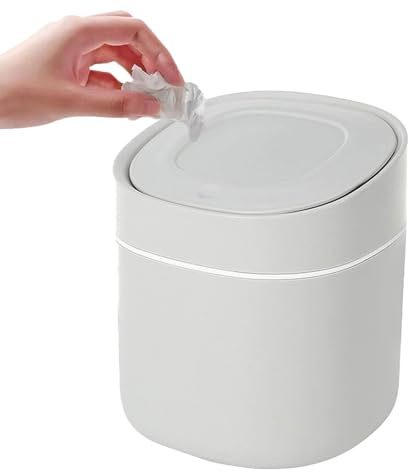 Aarcyye Desktop Mülleimer, 15x13,5cm Tischmülleimer mit Deckel, Mini Mülleimers, Kleiner Mülleimer, Tragbar Abfallbehälter, für Bad, Küche, Büro, Wohnbereich (Grau)