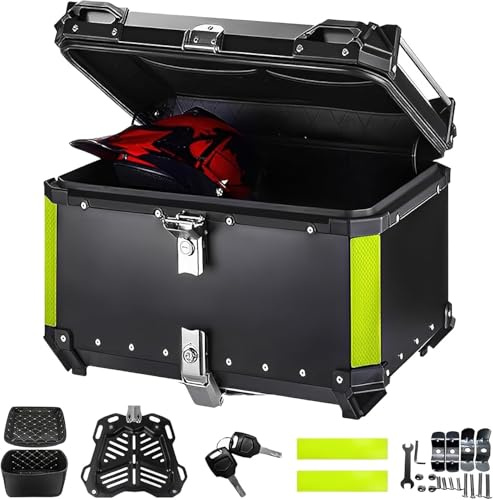 Qawner Universal Motorcycle Top Box, in alluminio impermeabile, in alluminio, impermeabile, doppio contenitore per chiavi, contenitore per il tetto dell'auto (nero, 45 L)