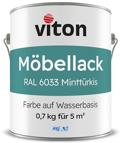 Viton Möbellack - 0,7 Kg (0,6 L) - Seidenmatt Türkis - Möbelfarbe auf Wasserbasis - RAL 6033 Minttürkis