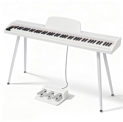 88 Key Piano Keyboard, Full Size Semi-Weighted Digital Piano with Bluetooth MIDI, 800 Tones & 600 Rhythms, Dual Headphone Jacks, Electric Piano for Beginners, 3-Pedal Unit Included