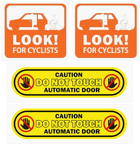 4Pcs Look for Cyclists and Automatic Door Warning Safety Decal Set for Vehicles, High-Visibility Vinyl Stickers for Car Windows - Look for Cyclists and Automatic Door Warning Labels