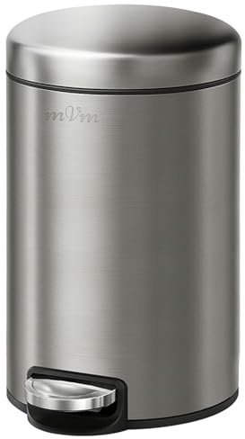 mVm Poubelle Cuisine 20L, Poubelle Salle de Bain, Acier Inoxydable, Gris | Anti-traces de doigts, Fermeture Douce et Maintien en Ouverture, Seau Intérieur Amovible, Idéale pour toilette wc et Bureau
